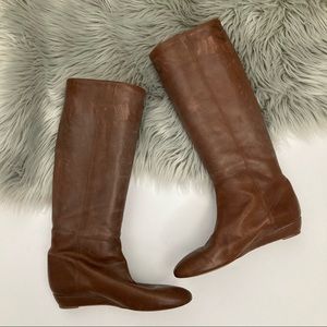 Loeffler Randall Brown Leather Matilde Wedge Boots